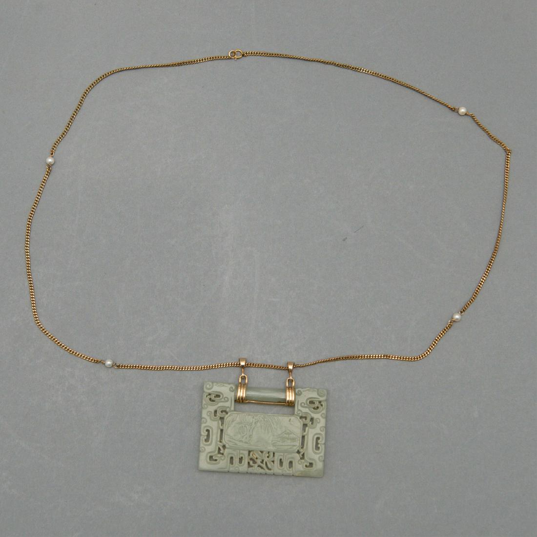 Carved Jade Necklace on 14K Chain with Pearls (1 of 6)