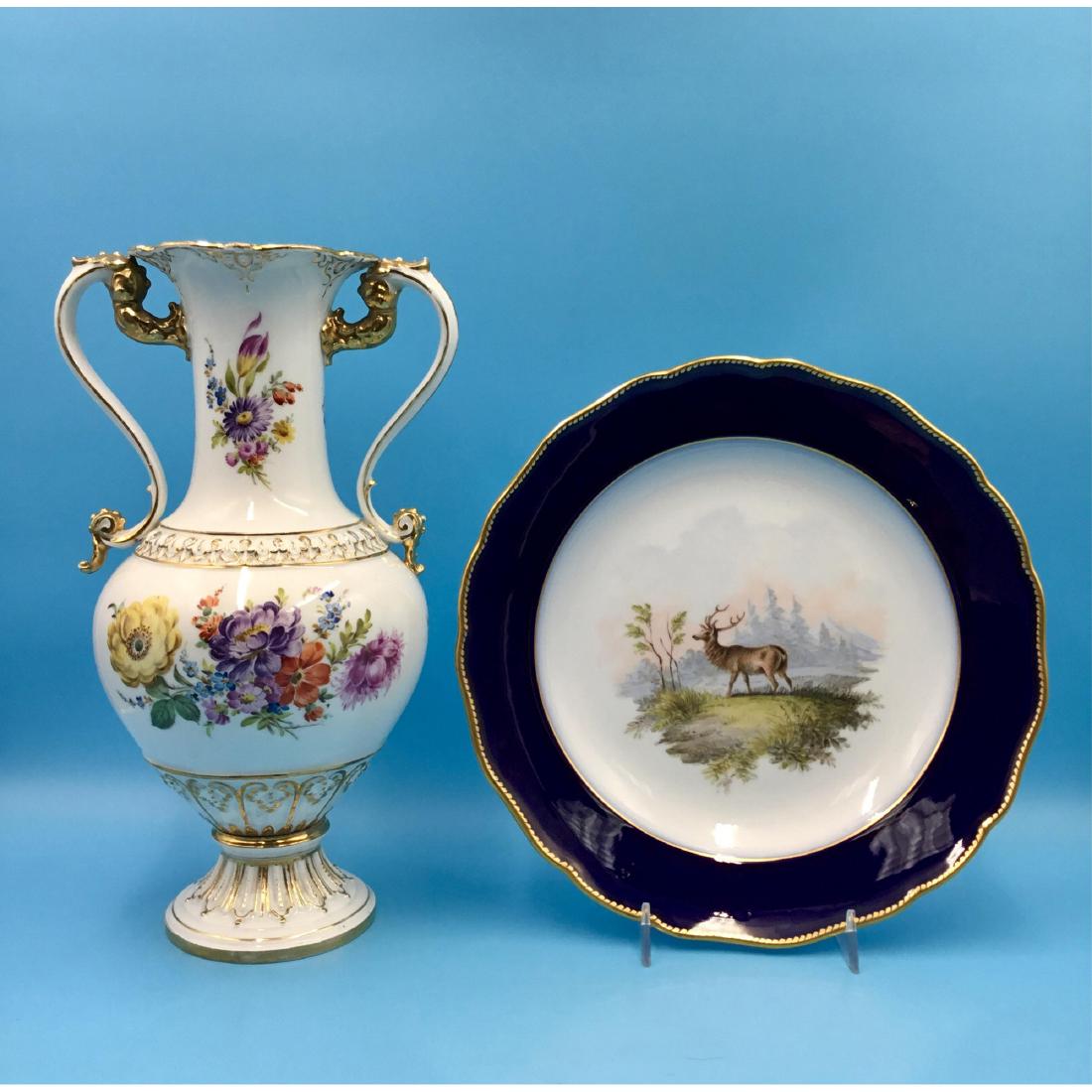 Group 2pc Meissen Porcelain Vase & Scenery Plate (1 of 6)