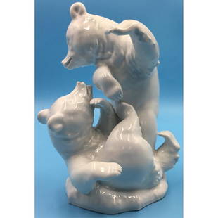 Meissen Blanc De Chine Bears Porcelain Figurine: Meissen Blanc De Chine Porcelain Figurine Playing Bears designed by August Gaul in 1927. ; Country of Origin: Germany; Dimensions: 7.25"H x 5"W x 4"L.;