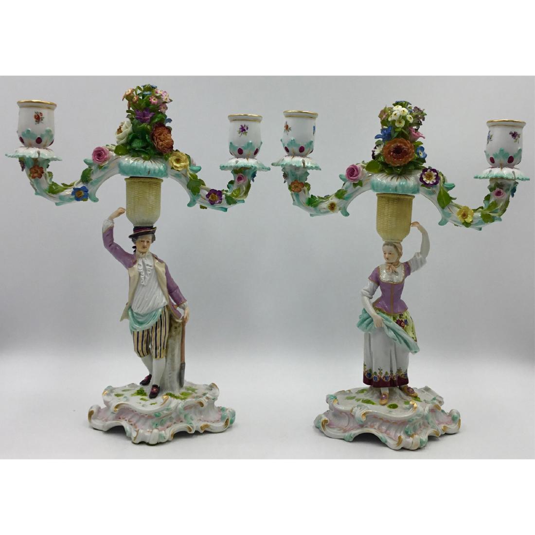 Pair of Meissen Ornate Porcelain Candleholders (1 of 9)