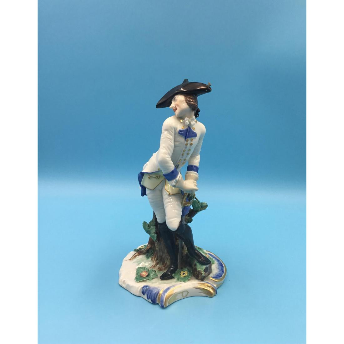Nymphenburg German Porcelain Figurine Soldier: Royal Nymphenburg Bavaria Germany Porcelain Group Figurine Mischievous Soldier designed by Franz Anton Bustelli in 1750s. Marked with impressed shield on the base ond on the bottom along with black sh