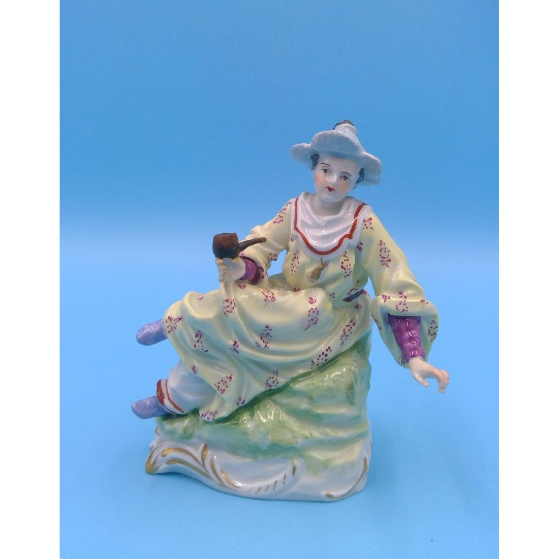 DRESDEN GERMAN PORCELAIN FIGURINE LADY W PIPE