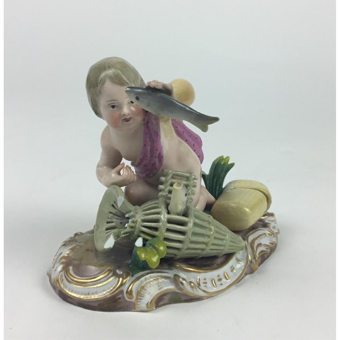 MEISSEN CHERUB BOY WITH FISH FIGURINE (1 of 5)
