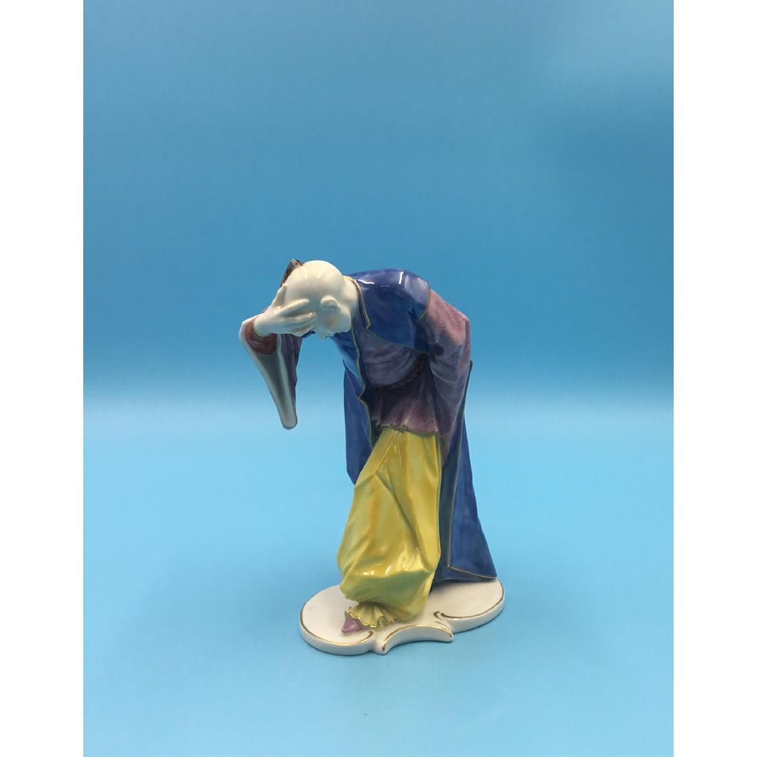 NYMPHENBURG CHINOISERIE GERMAN PORCELAIN FIGURINE: Nymphenburg Germany Porcelain Chinoiserie Figurine Chinese Man Greeting designed by Franz Anton Bustelli in 1757. Marked with two impressed shields on the base and on the bottom. Model number 154. ; D