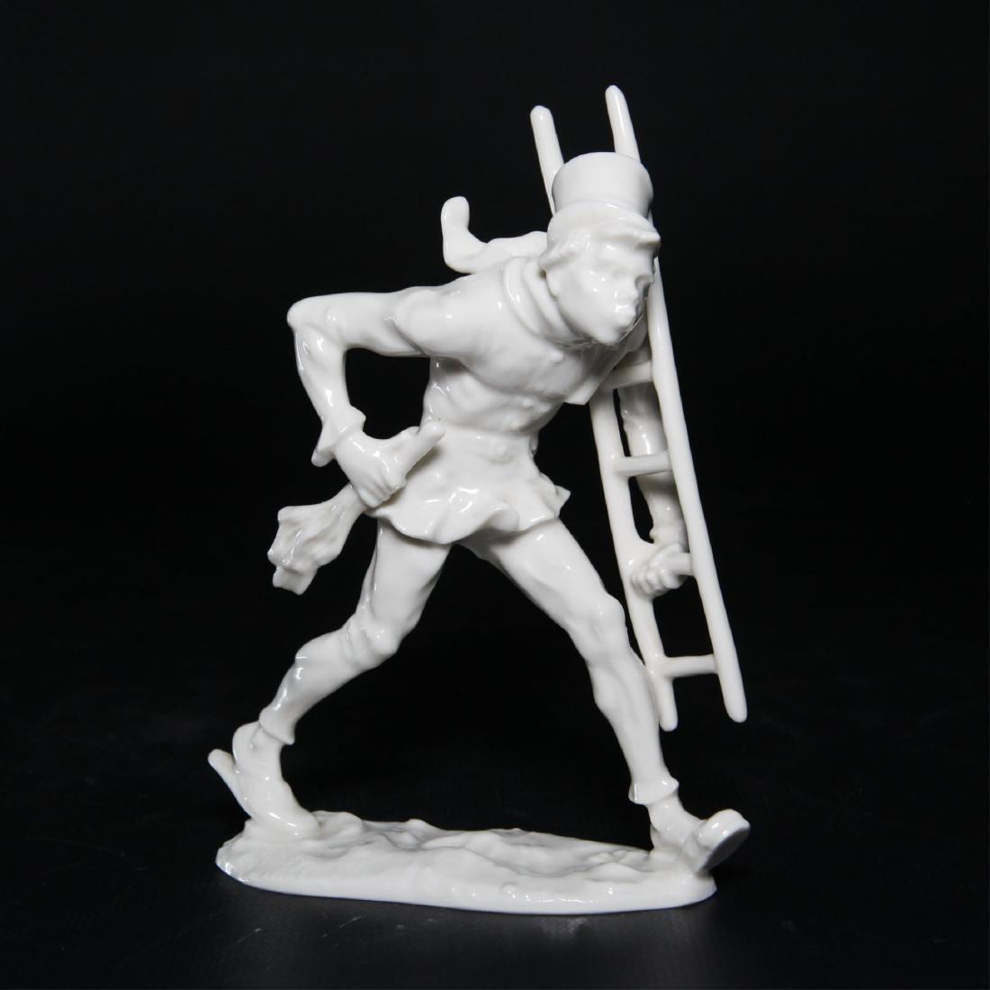 HUTSCHENREUTHER CHIMNEY SWEEP PORCELAIN FIGURINE: Hutschenreuther Germany Chimney Sweep Blanc De Chine Porcelain Figurine designed by Karl Tutter. Circa 1930s ; Dimensions: 5.25"H x 4"L;