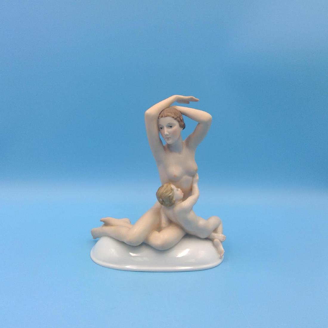 ROSENTHAL GERMAN PORCELAIN FIGURINE NUDE: Rosenthal figurine Mother and Child designed by Gerhard Schliepstein in 1935 at the Plossberg factory. Model number 833. ; Artist: Gerhard Schliepstein; Country of Origin: Germany; Dimensions: 7"H x 6