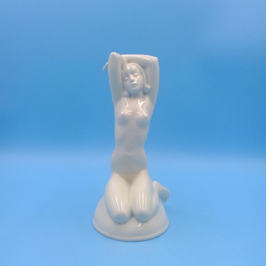 PIRKENHAMMER PORCELAIN NUDE LADY FIGURINE: Pirkenhammer White Porcelain Figurine of a nude seated woman. Model number 4193. Circa 1900s. ; Country of Origin: Czech Republic; Dimensions: 7"H x 4"L x 3.5"W;