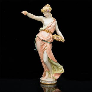 LARGE 19thC KPM BERLIN NUDE PORCELAIN STATUE: KPM Berlin Allegorical Figure of Summer Depicting Semi Nude Goddess with Bucket of Roses. Circa 1880s.