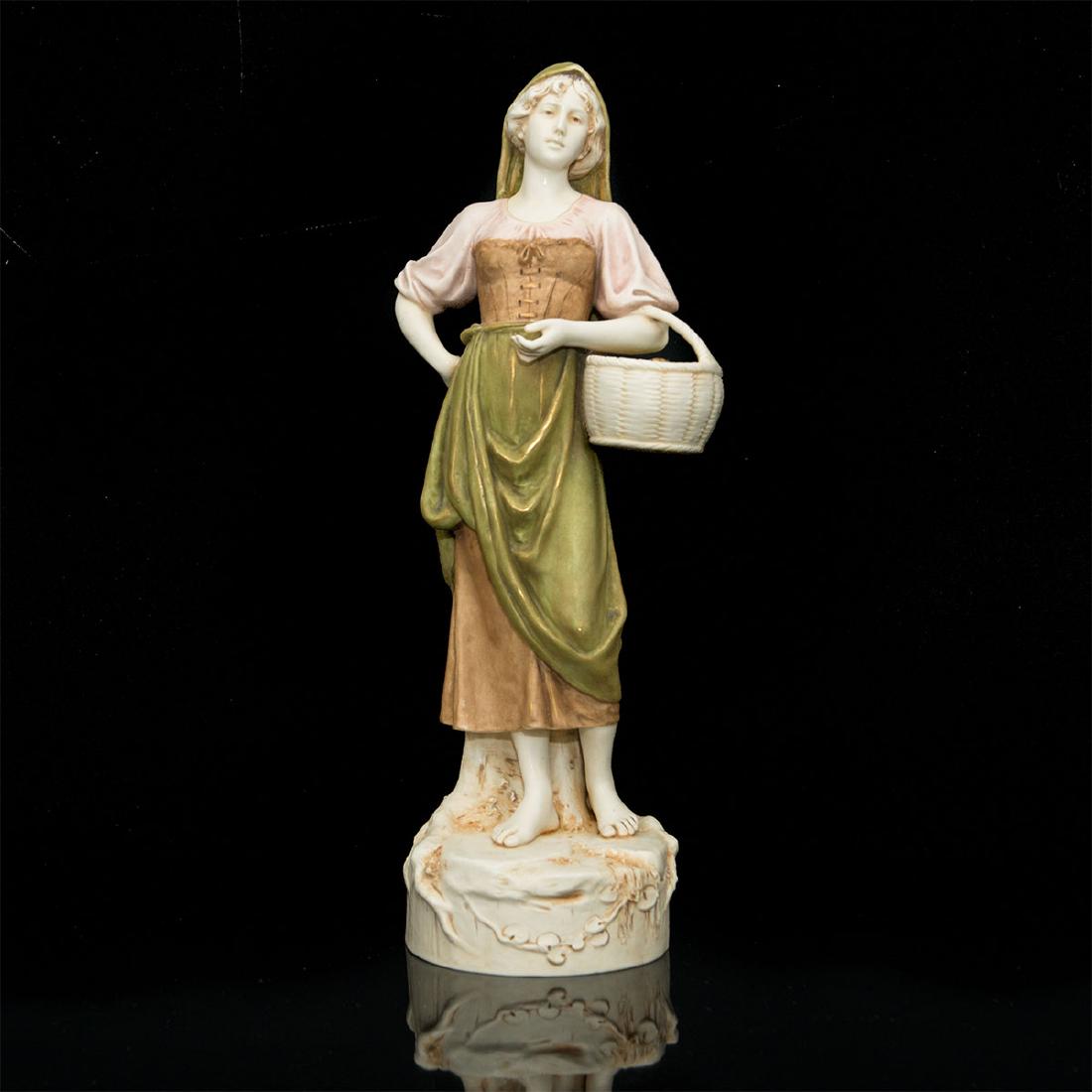 ROYAL DUX BOHEMIAN PORCELAIN LADY w FISH STATUE: Royal Dux Large Figurine of a Female Fish Seller. Circa 1910. Model number 2197.