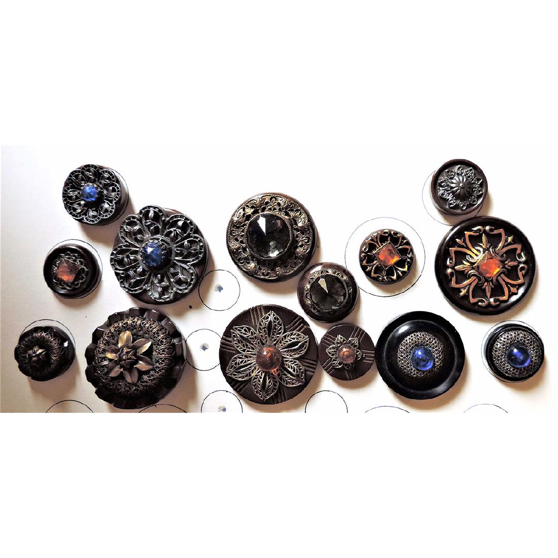 CARD OF 14 JEWELED BAKELITE COAT BUTTONS (1 of 1)