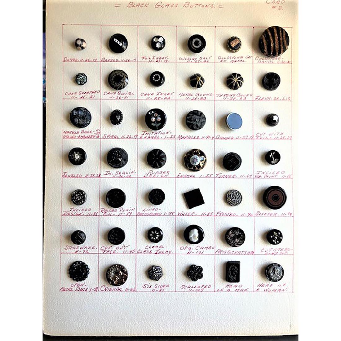 CARD OF BLACK GLASS BUTTONS VARIOUS TECHNIQUES (1 of 1)