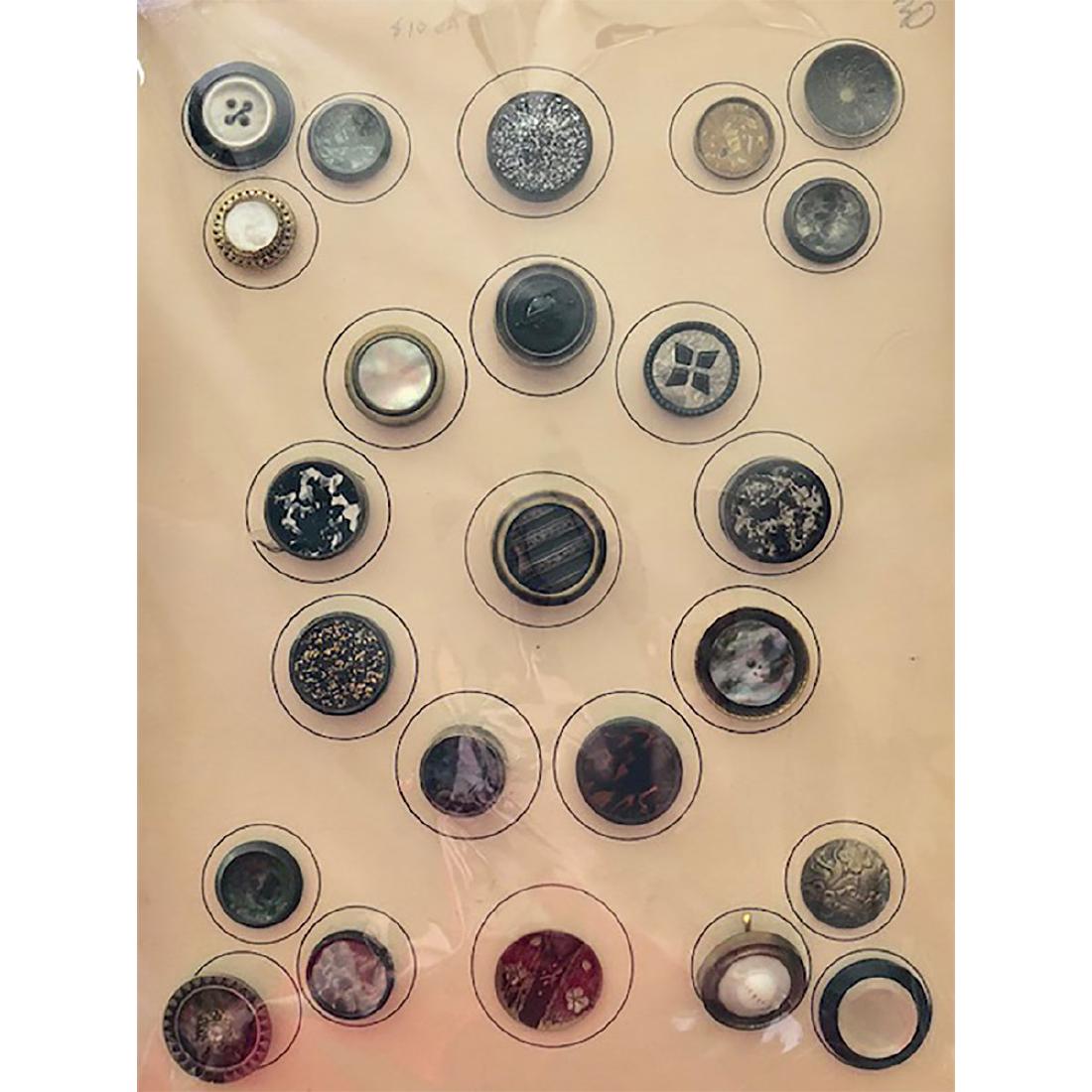 2 CARDS OF GLASS IN METAL BUTTONS INCL DRUMS (1 of 2)