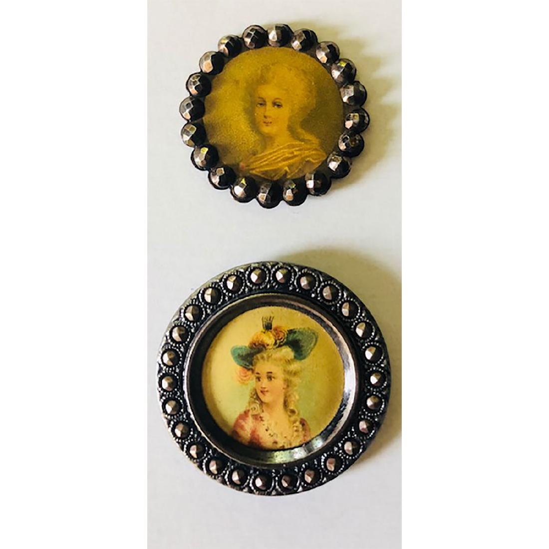 4 LARGE AND MEDIUM LITHO LADIES BUTTONS: 4 Large and Medium Litho Ladies including Charlotte Corday, All with Nice Borders.