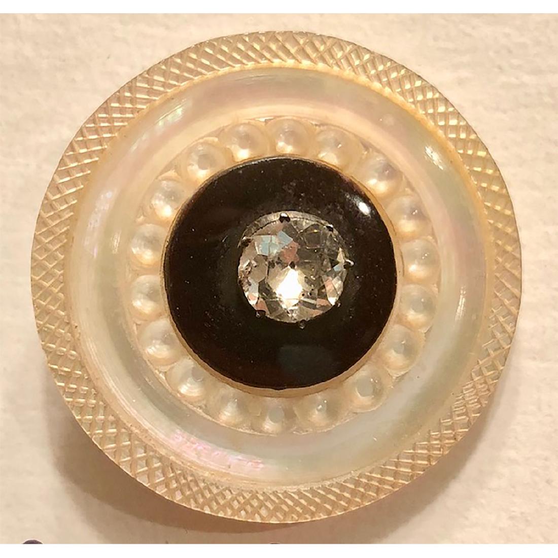 1 LARGE 18TH C. PEARL BUTTON WITH PURPLE GLASS & (1 of 2)