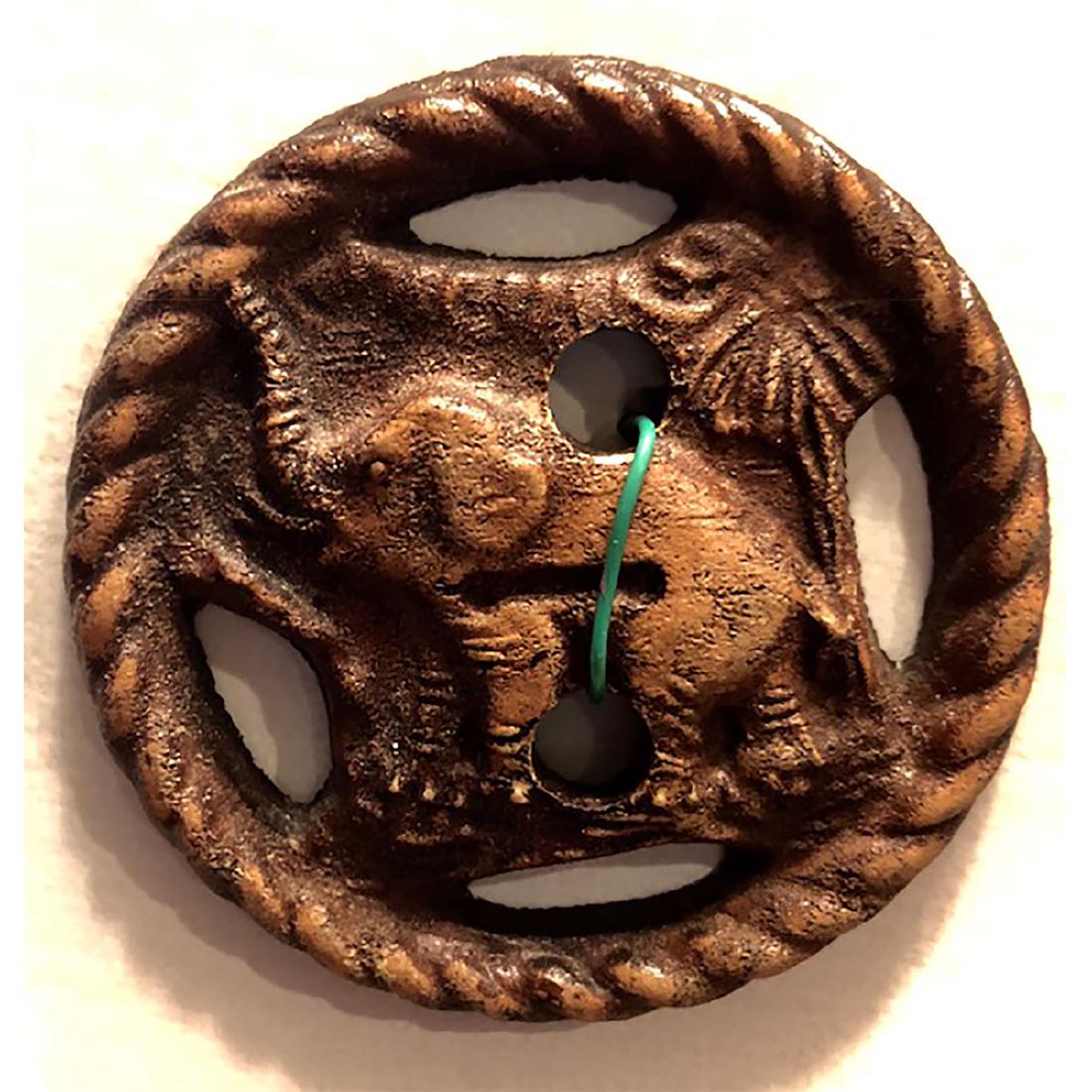 2 LARGE PIERCED BURWOOD BUTTONS: 2 Large Pierced Burwood Buttons, Including the Airplane and the Elephant.