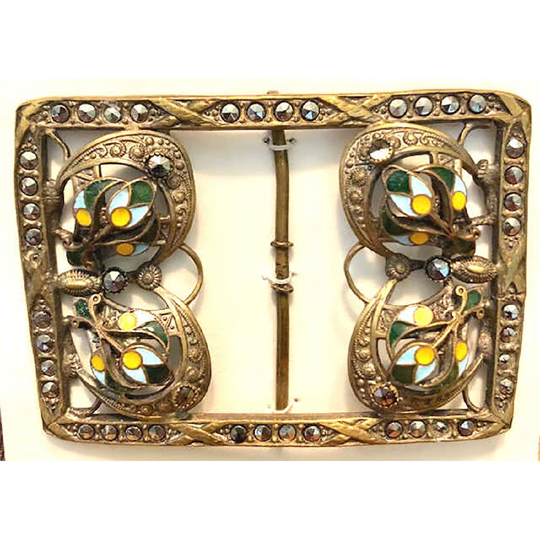 2 LOVELY OLD ENAMEL BUCKLES: 2 Lovely Old Enamel Buckles