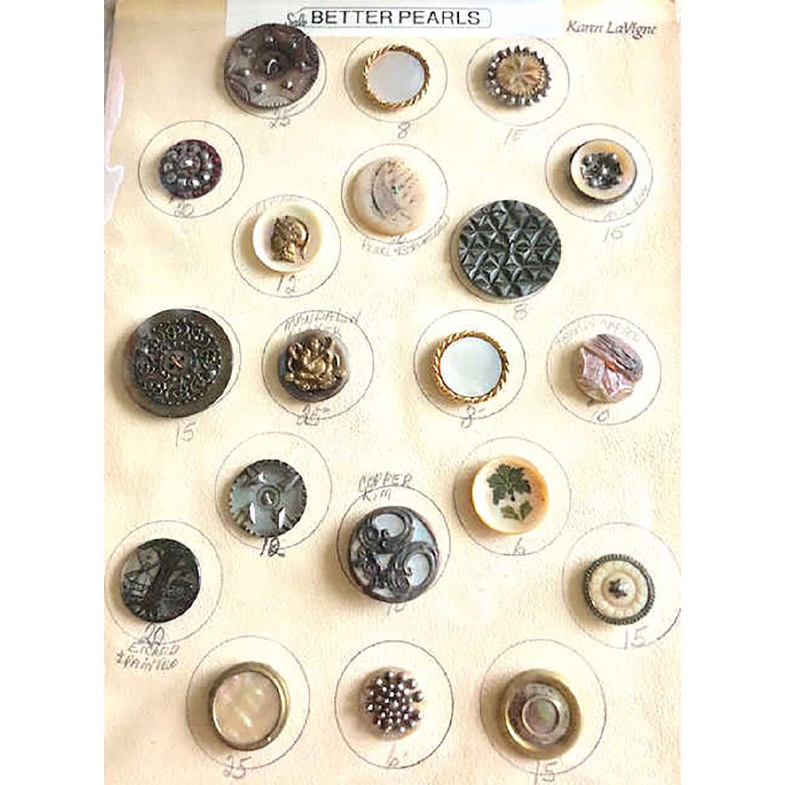 2 CARDS PLUS 1 OTHER LARGE PIERCED PEARL BUTTONS (1 of 9)