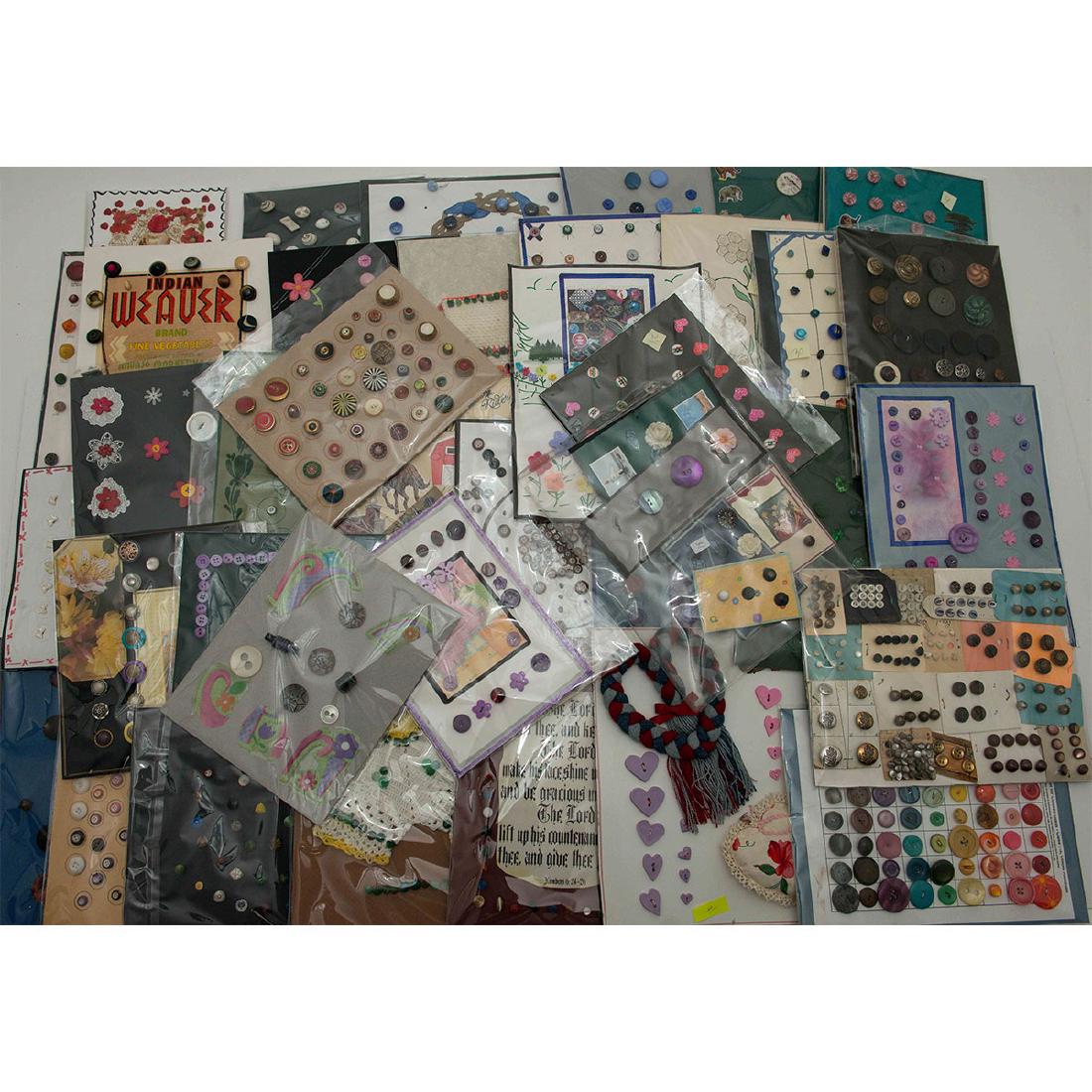 LARGE BOX LOT OF ASSORTED MATERIAL BUTTONS, MANY C (1 of 1)