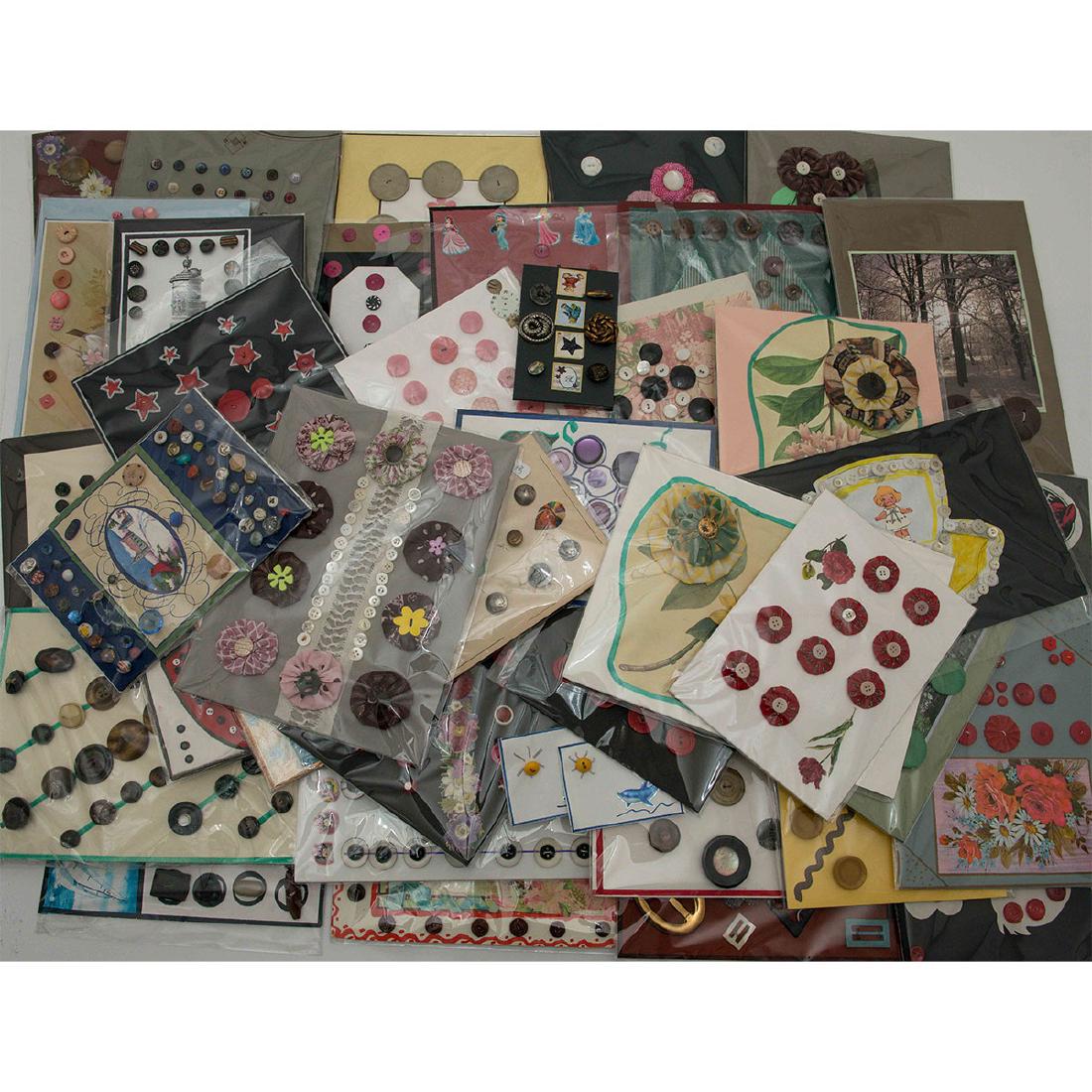 LARGE BOX LOT OF ASSORTED MATERIAL BUTTONS, MANY C (1 of 1)