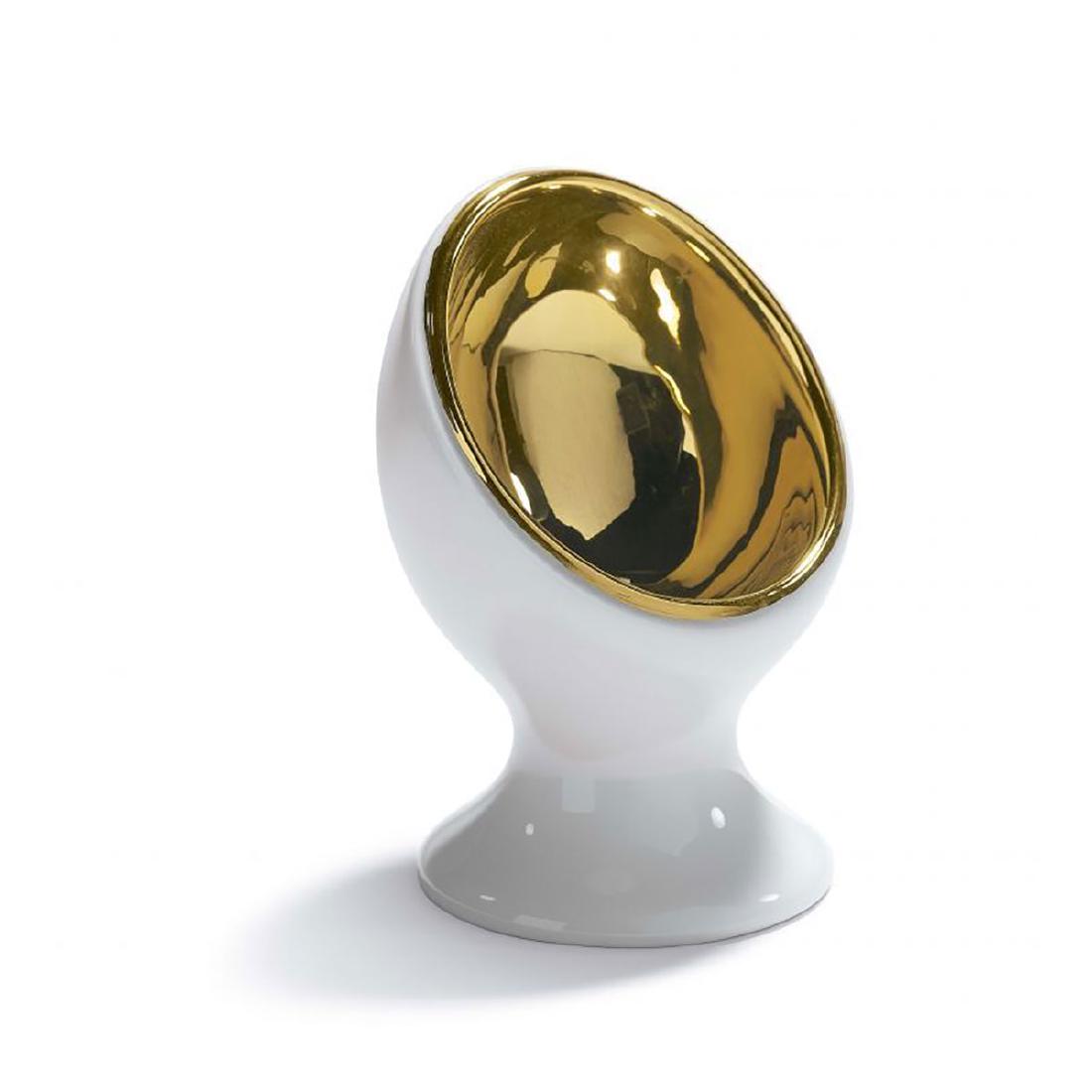 LLADRO NATUROFANTASTIC GOLDEN EGG CUP 7953: Lladro Naturo Egg Cup in Gold from Lart de la Table Collection. Model number 7953. Retired in 2016. Artist: Virginia Gonzalez; Country of Origin: Spain; Dimensions: 3.25"H; Issued: 2008;