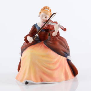 ROYAL DOULTON VIOLIN HN2432 FIGURINE: A Royal Doulton figurine, VIOLIN HN2432, produced by Peggy Davies in 1972 in a limited edition of 750, as part of the Lady Musicians Series. The exquisite workmanship in the white rose stays on the