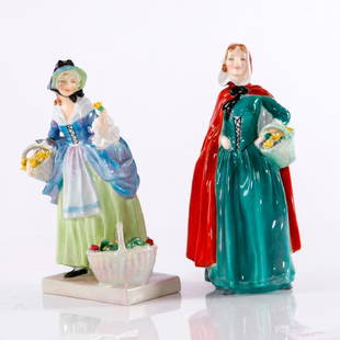 GROUP OF 2 ROYAL DOULTON FIGURINES HN 1807 HN 2032: Group of 2 Figurines: Spring Flowers (7.25H) HN 1807, circa 1937-1959, and Jean HN 2032 (7.5H), circa 1949-1959. Green and blue; Green and Red Issued: See descriptions