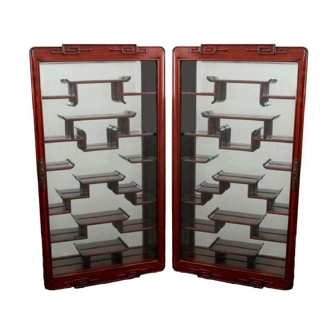 PAIR OF CHINESE ROSEWOOD WALL DISPLAY CASES SHADOW BOX (1 of 5)
