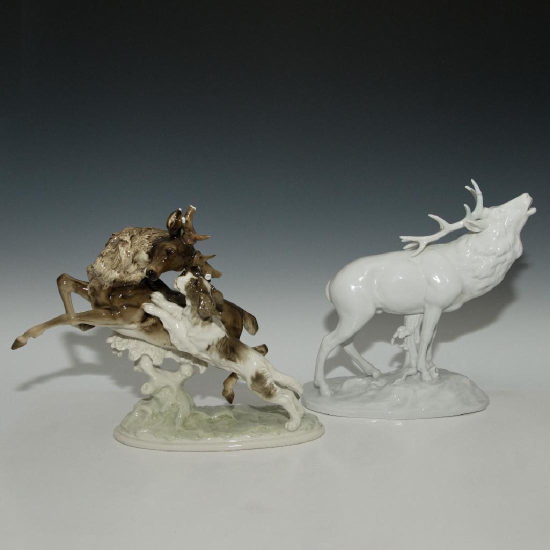 GROUP OF 2 LARGE GERMAN PORCELAIN FIGURINES DEER & DOG (1 of 10)
