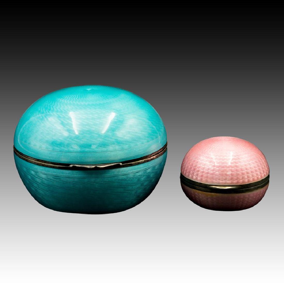 PAIR OF BULBOUS GUILLOCHE ENAMEL BOXES (1 of 9)