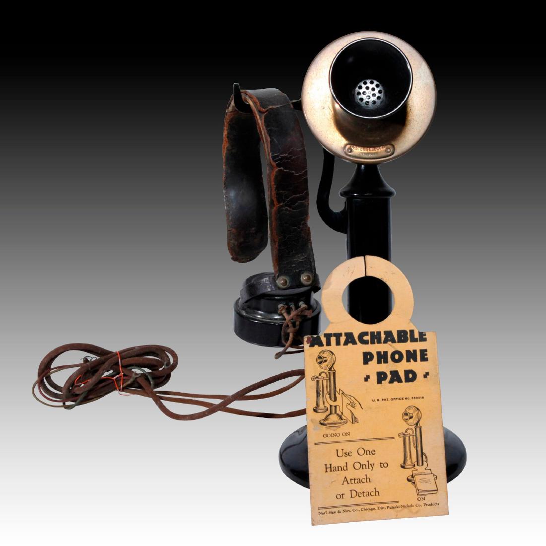 WESTERN ELEC. CANDLESTICK PHONE, LEATHER HEADSET (1 of 7)