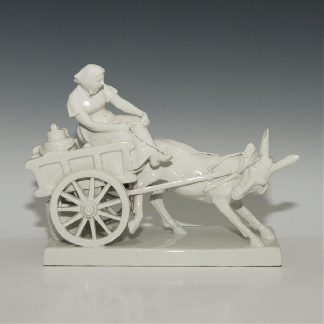 KPM LARGE PORCELAIN GROUP FIGURINE LADY & DONKEY CART (1 of 3)