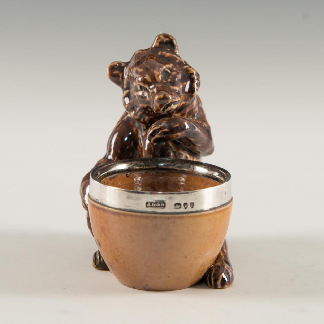 ANTIQUE DOULTON LAMBETH OPEN SALT CELLAR STERLING RIM (1 of 5)