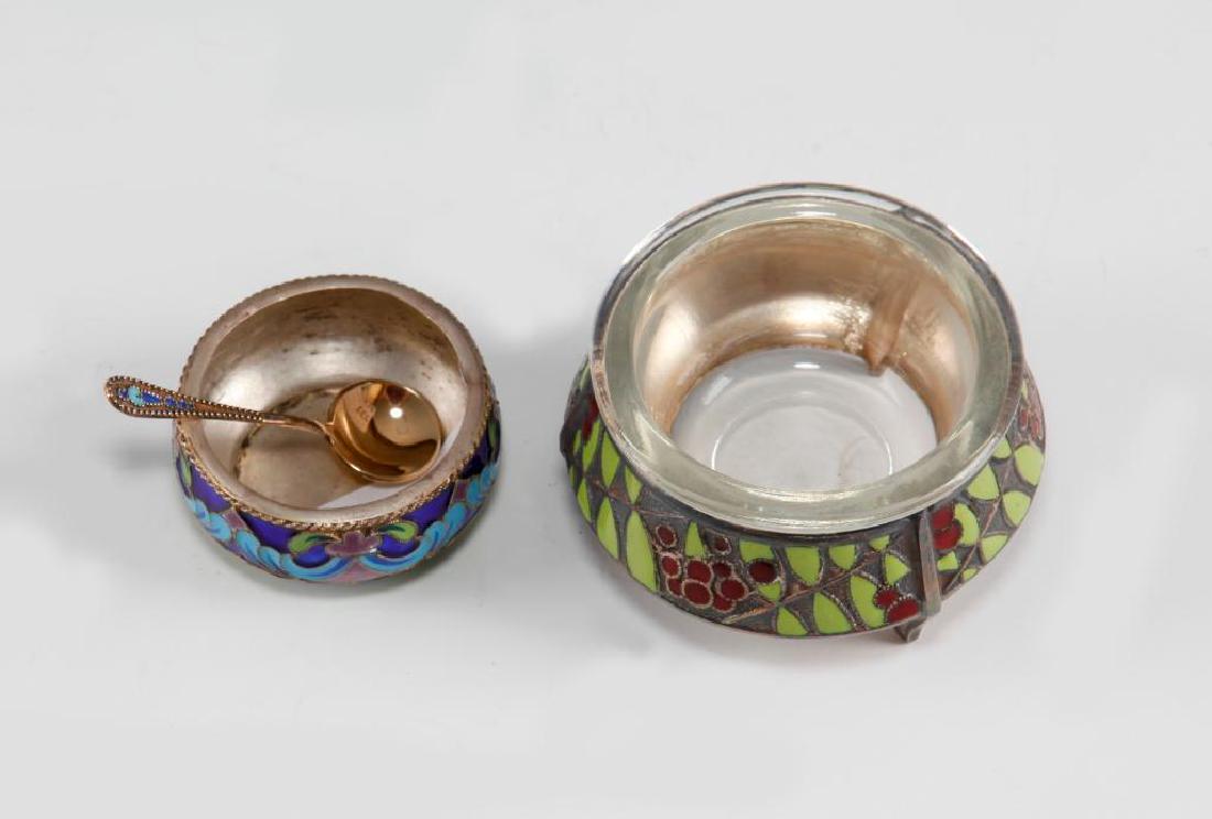 PAIR OF RUSSIAN SILVER & ENAMEL OPEN SALT CELLARS (1 of 4)