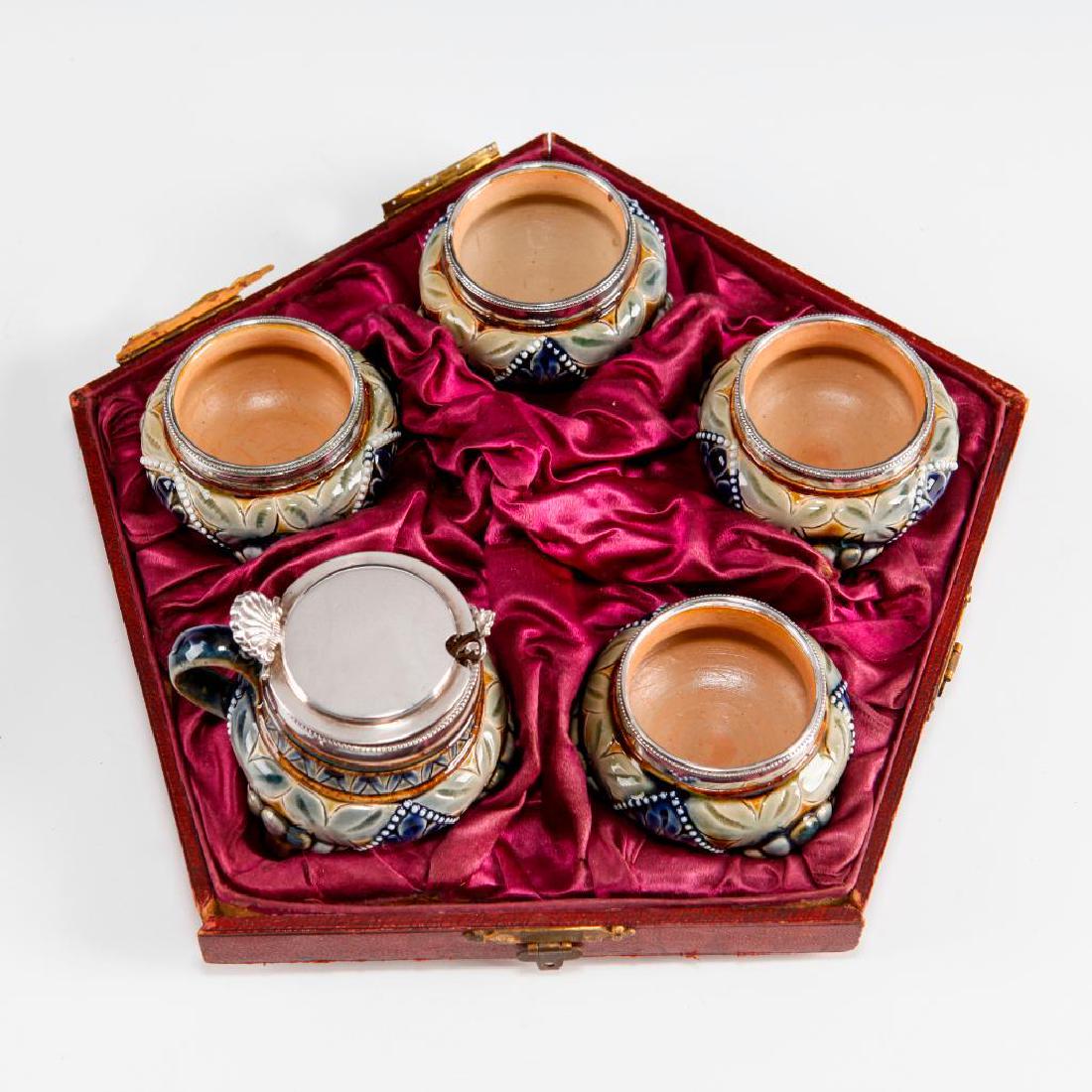 SET OF 5 DOULTON LAMBETH 19thC OPEN SALTS & LIDDED JAR (1 of 6)