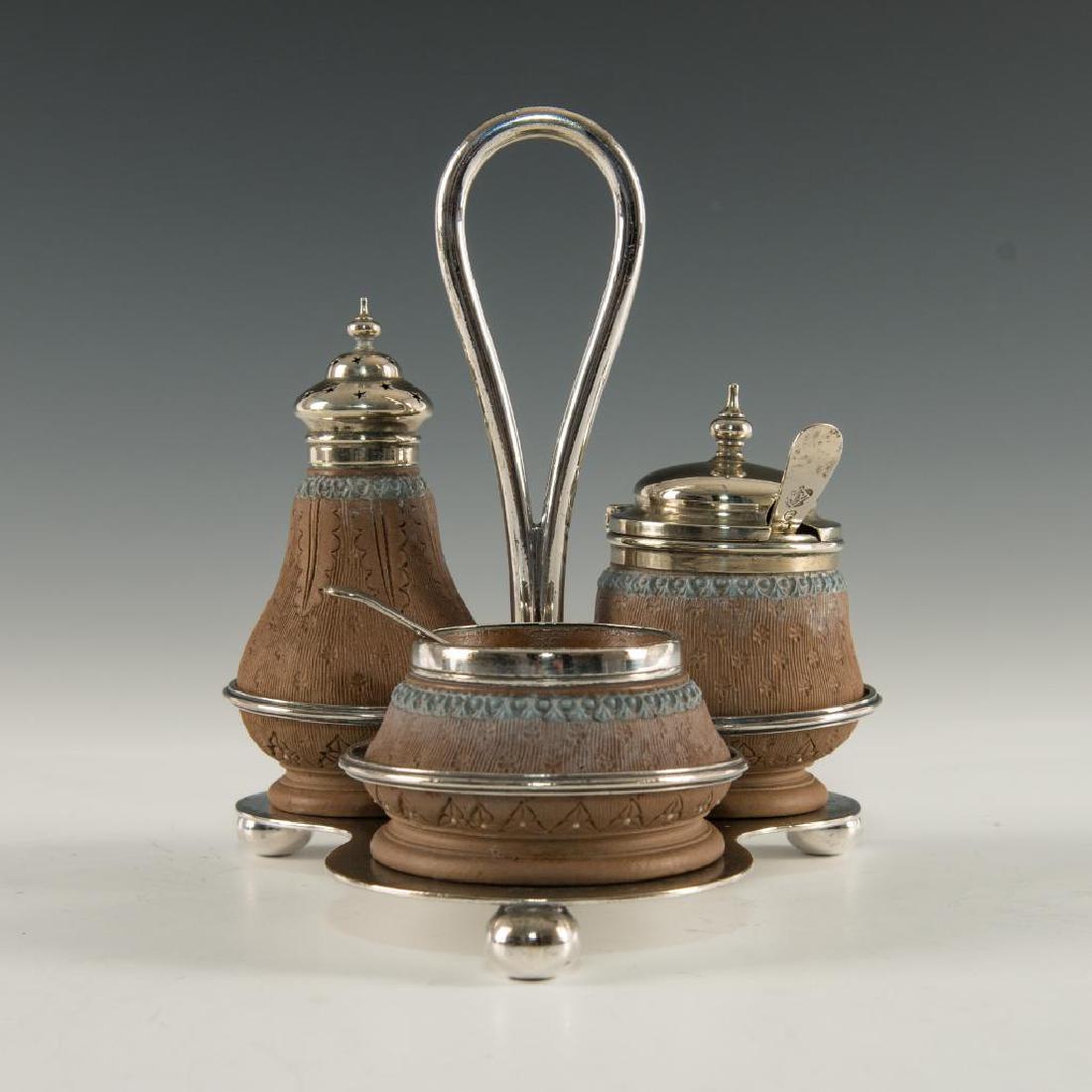 SET OF 4 DOULTON LAMBETH 19thC SALT PEPPER LIDDED JAR (1 of 6)