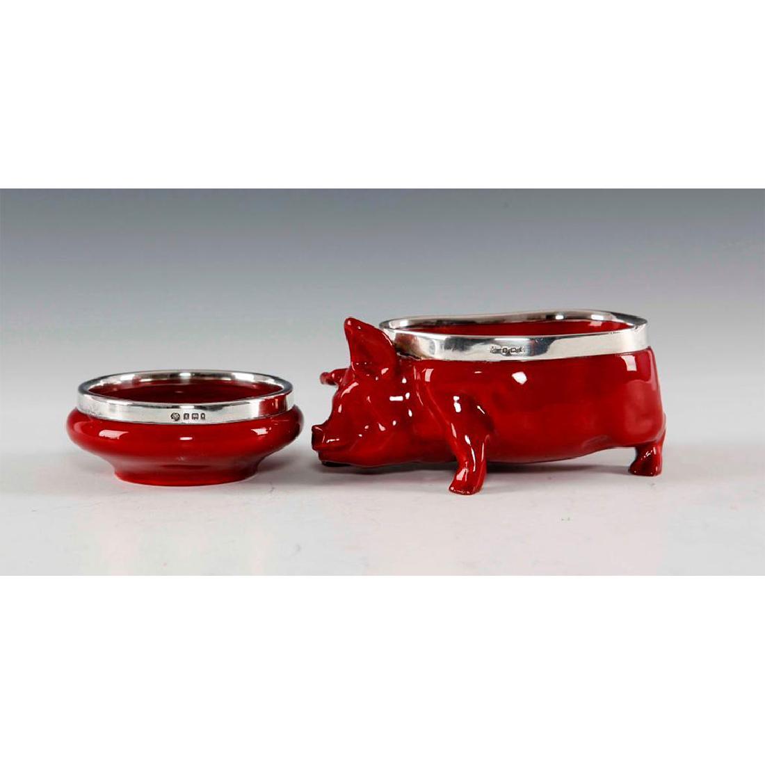 GROUP OF 2 ROYAL DOULTON FLAMBE BOWL DISH STERLING RIM (1 of 5)