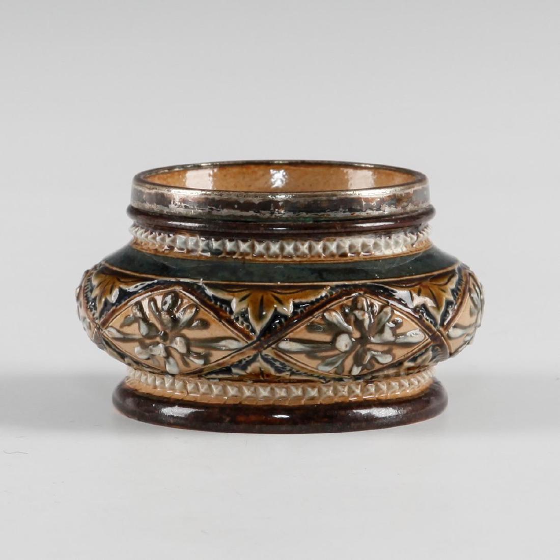 DOULTON LAMBETH GLAZED OPEN SALT CELLAR SILVER RIM (1 of 4)