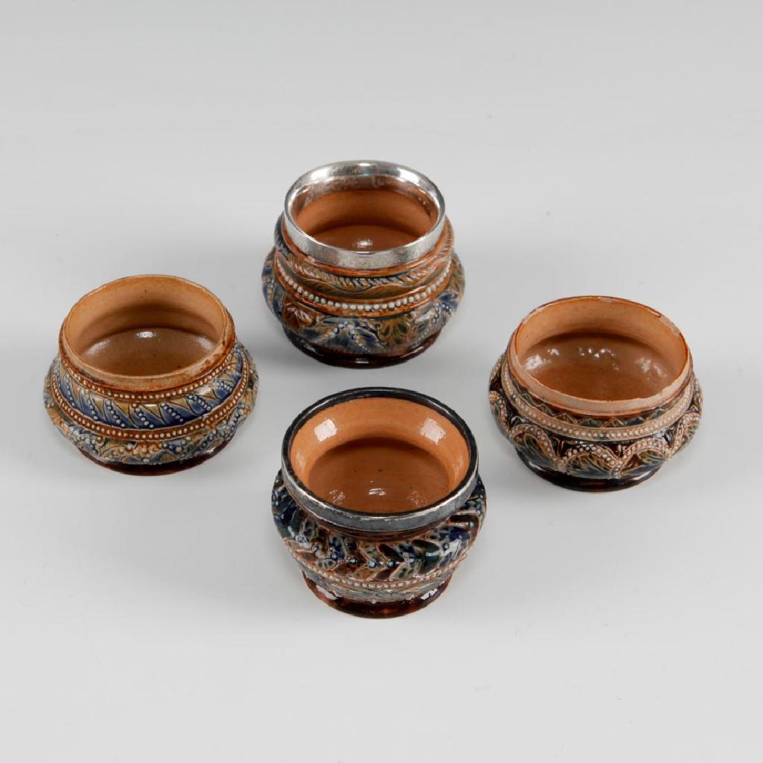 GROUP OF 4 DOULTON LAMBETH GLAZED STONEWARE OPEN SALTS (1 of 6)