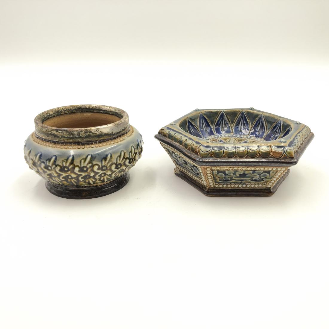 TWO OPEN SALTS BY DOULTON LAMBETH 1 WITH NICKEL SILVER (1 of 8)