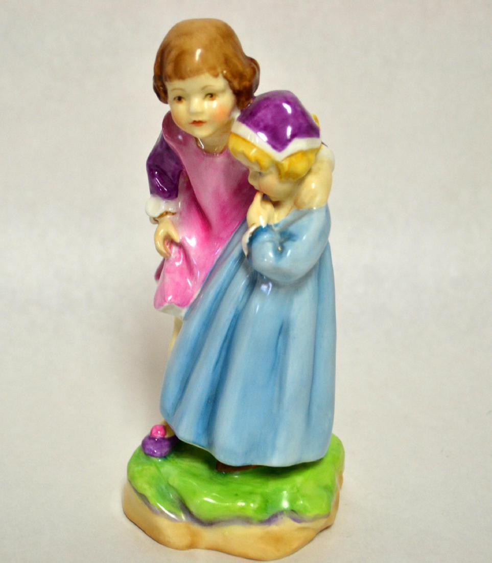 ROYAL WORCESTER BABES IN THE WOOD FIGURINE, CHILDREN: Glazed Porcelain Decorated. HM: 3302. Children Figurines. Vintage. Artist: F.G.Doughty Dimensions: 6" H x 3" W x 3" D Manufacturer: Royal Worcester Country of Origin: England