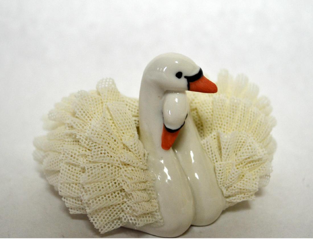 IRISH DRESDEN "SWANS" WHITE LACE PORCELAIN FIGURINE