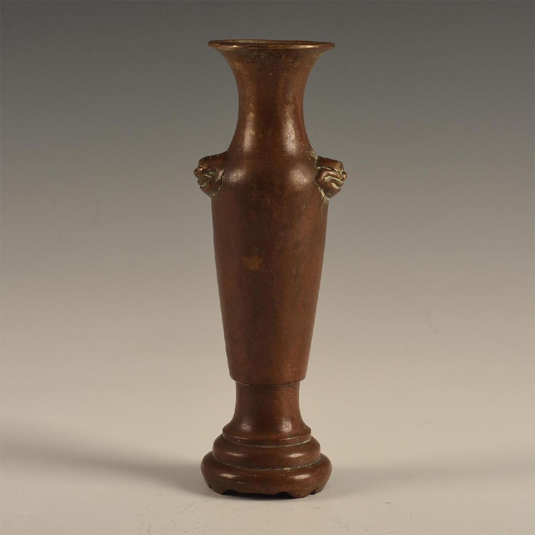 Solid Bronze Chinese Bud Vase With Faces