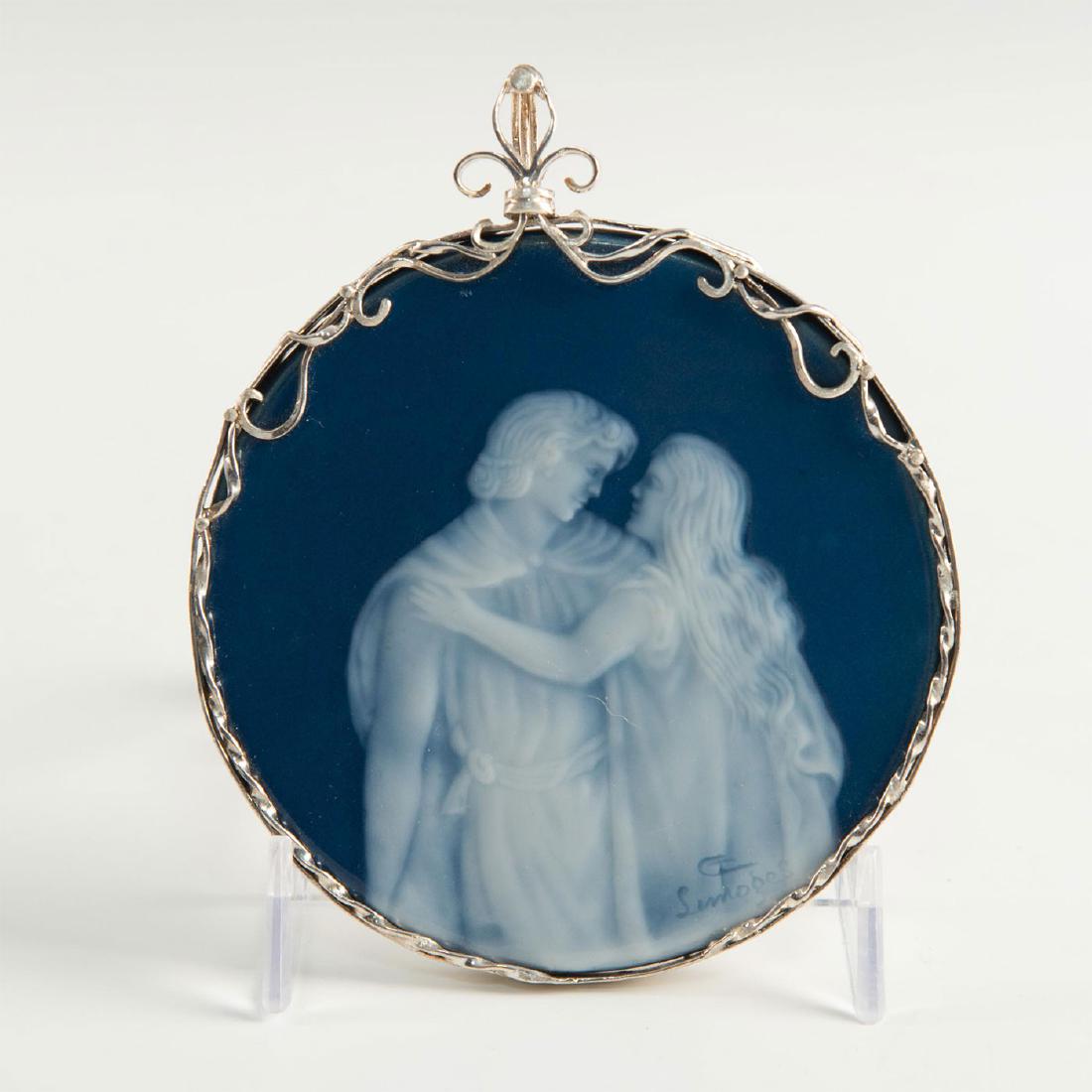 PORCELAIN PATE SUR PATE LIMOGES PLAQUE CAMILLE THARAUD: Porcelain Pate Sur Pate LIMOGES Figural Plaque by CAMILLE THARAUD Antique Fine Porcelain Limoges Pate Sur Pate Figural Plaque in deep Cobalt Blue and delicate lacy white. This fabulous plaque of the C