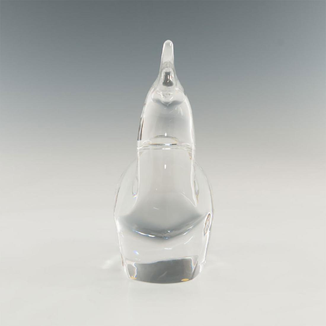 LARGE ORREFORS CRYSTAL ROOSTER SCULPTURE OLLE ALBERIUS: Art glass expo crystal figurine of a rooster. Signed on the bottom, has original label on the side. Dimensions: 9"H x about 6"L Country of Origin: Sweden