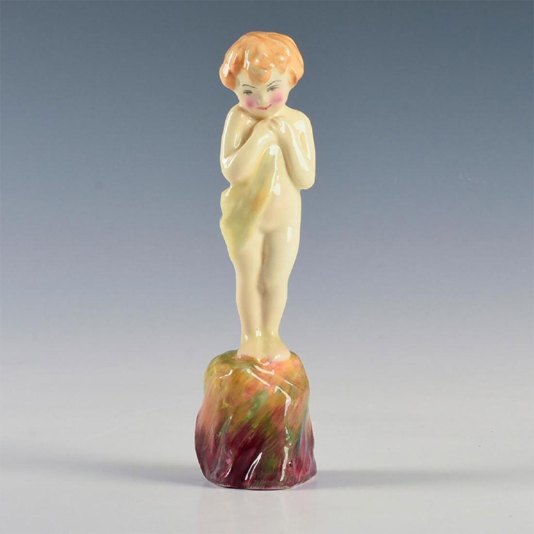 ROYAL DOULTON FIGURINE, HAPPY JOY, BABY BOY HN 1541: Rare yellow lustre baby on a multicolor lustre base. A Leslie Harradine child study in a rare yellow lustre glaze with a multicolor lustre glaze to base. Stamped to base ROYAL DOULTON MADE IN ENGLAND.