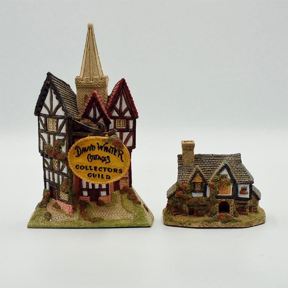 PAIR OF FIGURAL ENGLISH COTTAGES BY DAVID WINTER: Modeled cottages in various designs seen in England. Features very detailed handmade and hand-painted ceramics of Hogs Head Beer House and David Winter Cottages Collectors Guild. Artist: David Winter 