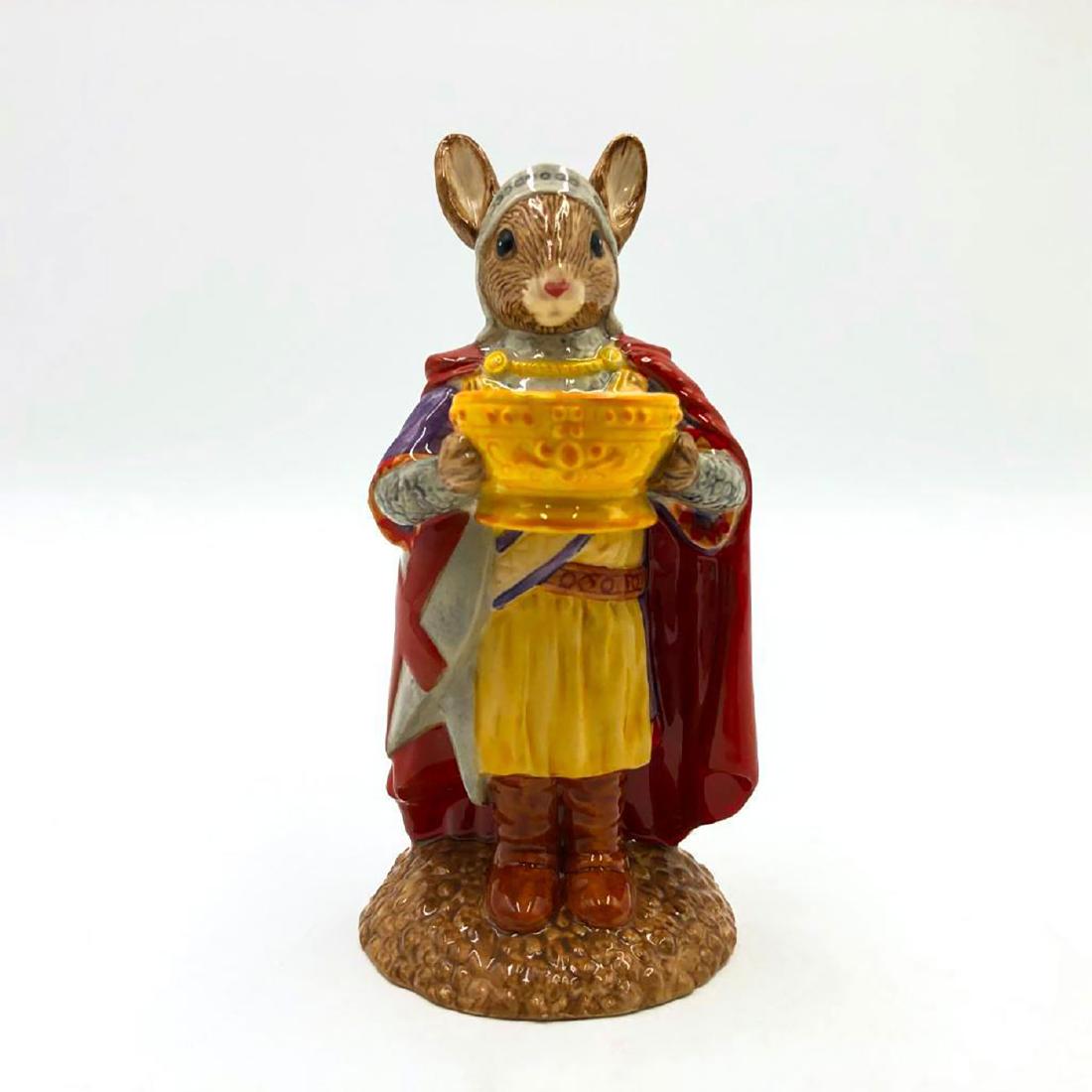 ROYAL DOULTON SIR GALAHAD BUNNYKINS DB299: Bunny from Arthurian Legends Collection. Hand painted cream, red, white, purple, dark yellow, grey and brown. Artist: Caroline Dadd Issued: 2004 Dimensions: 4.5"H Manufacturer: Royal Doulton Country o