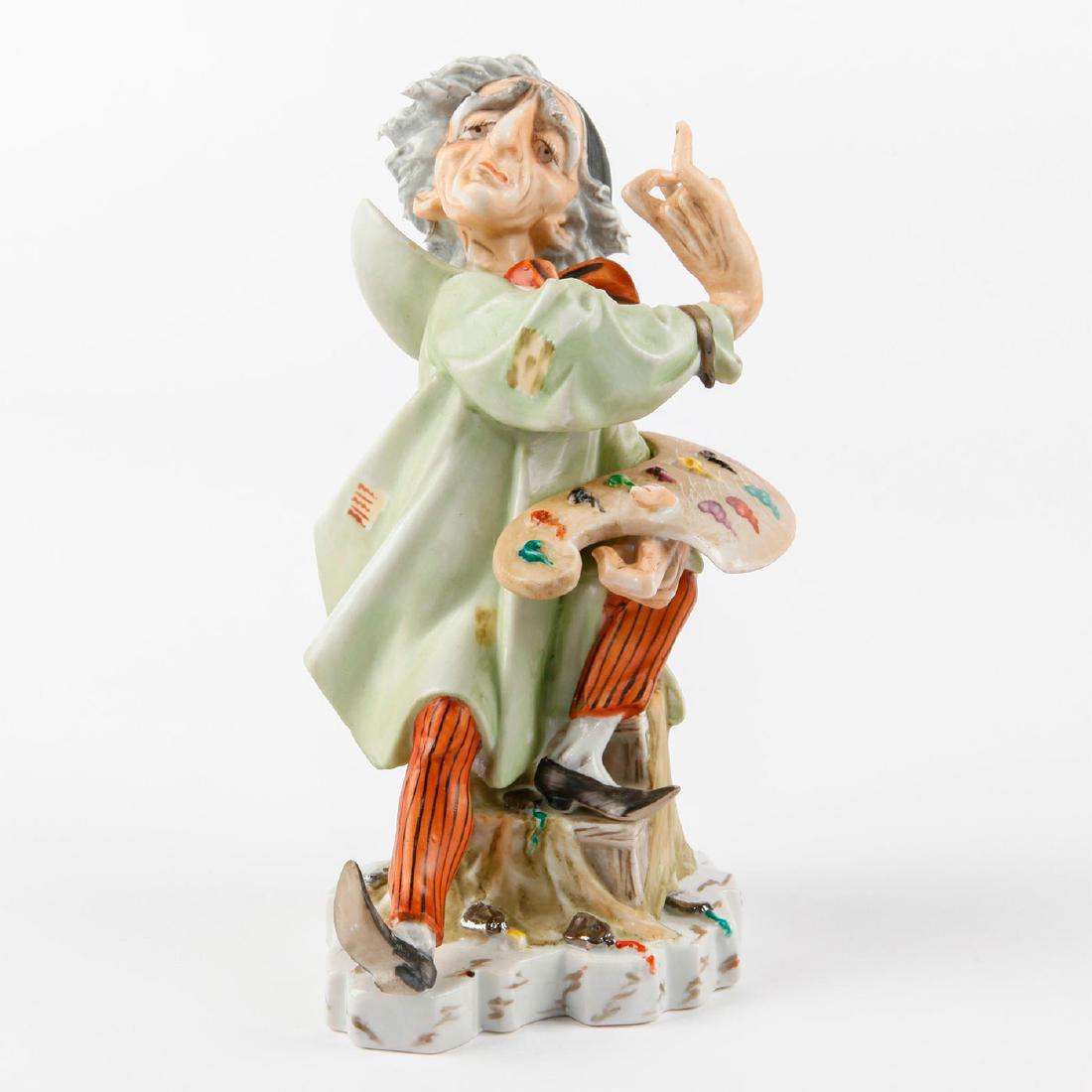 LIPPER & MANN FIGURE THE ARTIST: Figurine of an artist working on his painting. Highly detailed, hand painted. Lipper & Mann backstamp. Issued: Mid 20th century Dimensions: 8"H Manufacturer: Lipper & Mann Country of Origin: Japan
