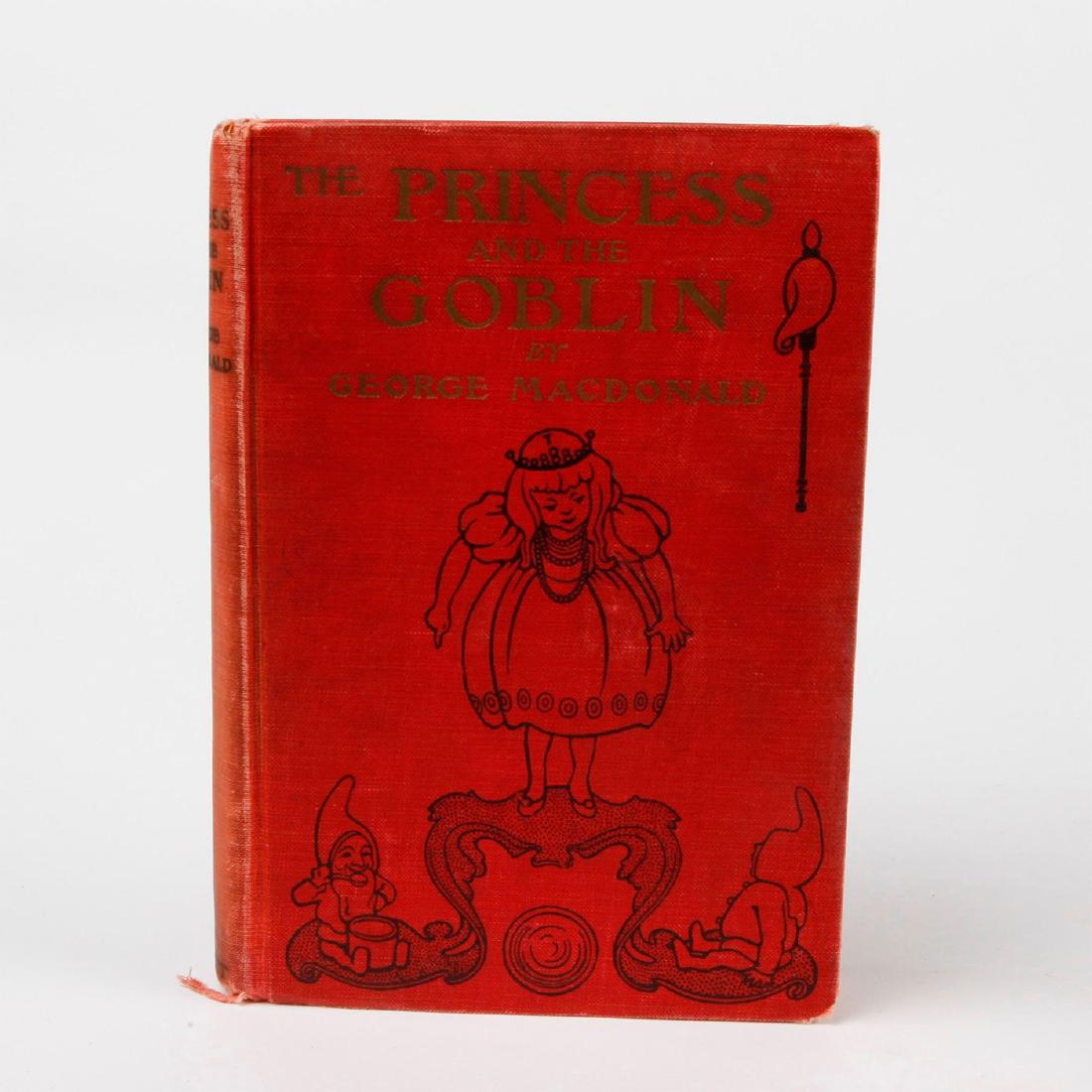 THE PRINCESS AND THE GOBLIN BOOK BY GEORGE MACDONALD: Red illustrated cover, gilt. 443 pp. 12 color and many b/w illustrations Artist: Maria L. Kirk, Arthur Hughes Issued: 1907 Dimensions: 7.5"L Country of Origin: United States