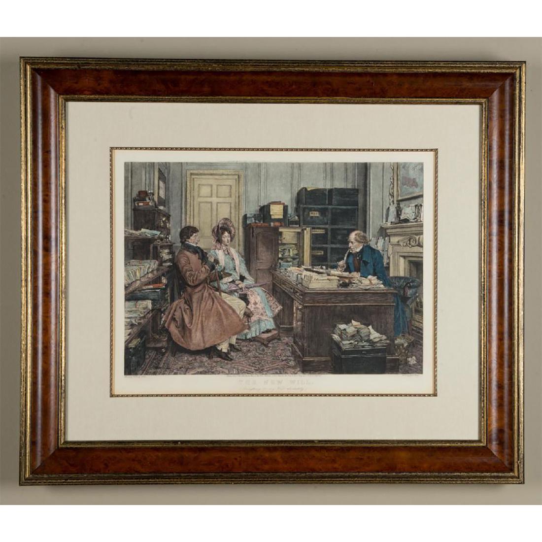 WALTER DENDY SADLER (BRITISH, 1854-1923) ETCHING BY: Antique 19th century etching THE NEW WILL, EVERYTHING TO MY WIFE ABSOLUTELY by artist Walter Dendy Sadler (1854-1923), etched by James Dobie. It depicts a presumably newlywed couple reviewing the t